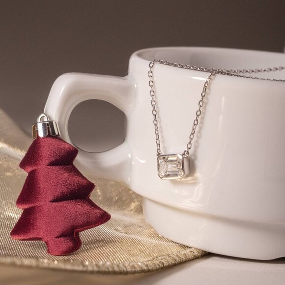 NWT Gabriette Emerald Cut Bezel Necklace // Sterling Silver + 1ct Diamond - Picture 4 of 7